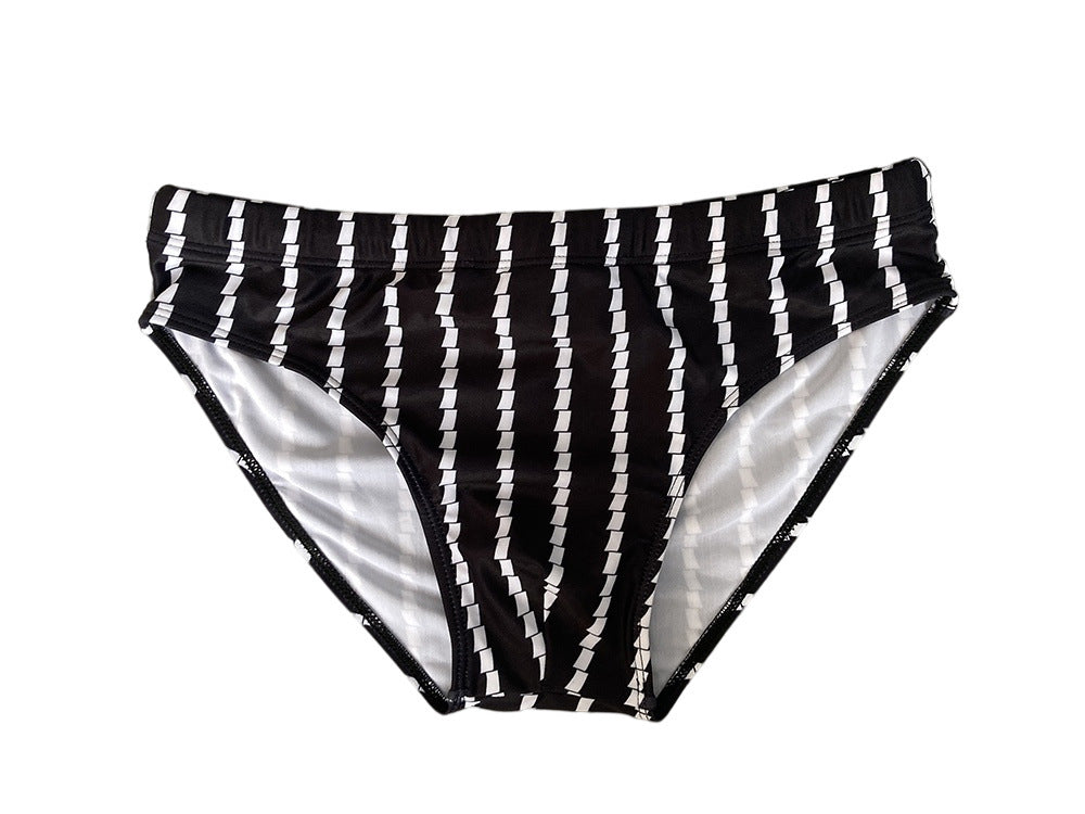 Low Rise Tight Vertical Stripes Beach Training Competition Swimsuit
